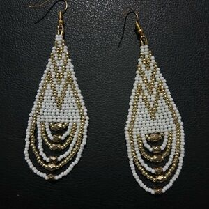 White and gold fringe earrings